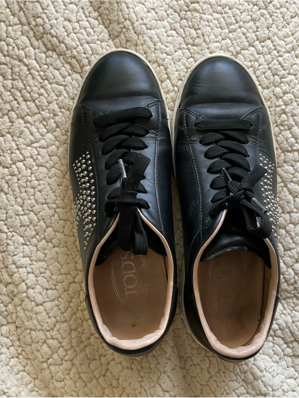 Tod's Black Leather Sneakers with Stud Detailing 37.5